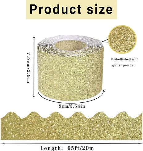 65Feet Shine Scalloped Bulletin Board Border - Decorative Trim Poster Borders for School Classroom Decoration Strips (Gold) in Kuwait