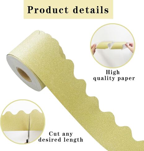 65Feet Shine Scalloped Bulletin Board Border - Decorative Trim Poster Borders for School Classroom Decoration Strips (Gold) in Kuwait
