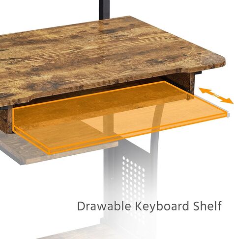 Yaheetech 3 Tiers Rolling Computer Desk with Keyboard Tray and Printer Shelf for Home Office, Mobile Computer Desk for Small Space, Retro Computer Table Compact PC Laptop Workstation, Rustic Brown in Kuwait