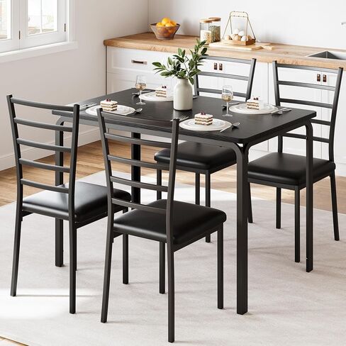 Garveehome Kitchen Kitch Room Croom Croom Crash for Small Pace ، مجموعة طعام متطورة داخلية ، طاولة عشاء مربعة لتناول الطعام ، وجبة الإفطار (أسود ، طاولة طعام مع 4 كراسي) in Kuwait