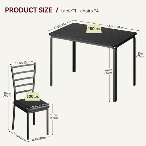 Garveehome Kitchen Kitch Room Croom Croom Crash for Small Pace ، مجموعة طعام متطورة داخلية ، طاولة عشاء مربعة لتناول الطعام ، وجبة الإفطار (أسود ، طاولة طعام مع 4 كراسي) in Kuwait