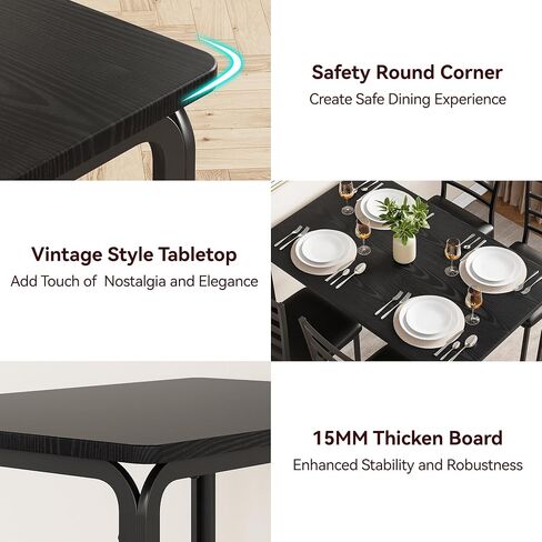 Garveehome Kitchen Kitch Room Croom Croom Crash for Small Pace ، مجموعة طعام متطورة داخلية ، طاولة عشاء مربعة لتناول الطعام ، وجبة الإفطار (أسود ، طاولة طعام مع 4 كراسي) in Kuwait