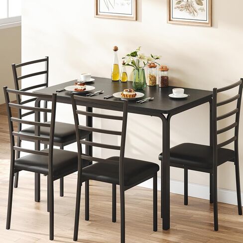 Garveehome Kitchen Kitch Room Croom Croom Crash for Small Pace ، مجموعة طعام متطورة داخلية ، طاولة عشاء مربعة لتناول الطعام ، وجبة الإفطار (أسود ، طاولة طعام مع 4 كراسي) in Kuwait