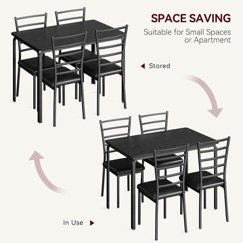 Garveehome Kitchen Kitch Room Croom Croom Crash for Small Pace ، مجموعة طعام متطورة داخلية ، طاولة عشاء مربعة لتناول الطعام ، وجبة الإفطار (أسود ، طاولة طعام مع 4 كراسي) in Kuwait