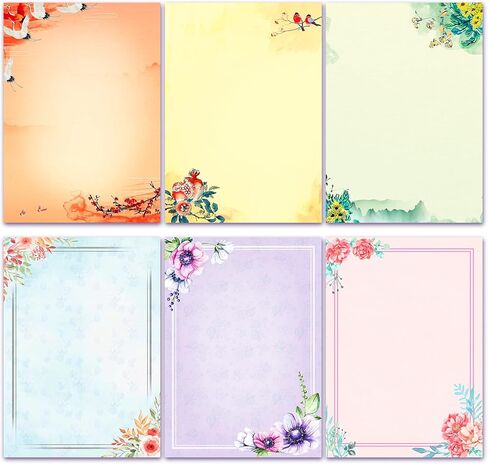 A4 Vintage Floral Stationery Paper (Lined) 48 Pieces and Self-Sealing Envelopes 24 PC Set, 100GSM Heavy Weight College Ruled Letter Writing Stationary, Printer Friendly, Color Both Sides, Watercolor in Saudi Arabia