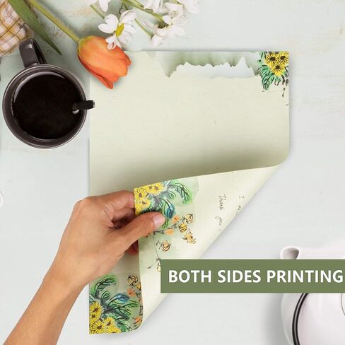 A4 Vintage Floral Stationery Paper (Lined) 48 Pieces and Self-Sealing Envelopes 24 PC Set, 100GSM Heavy Weight College Ruled Letter Writing Stationary, Printer Friendly, Color Both Sides, Watercolor in Saudi Arabia