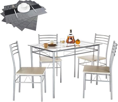 VECELO 3-Piece Small Kitchen Dining Table Set for 2, PU Padded Chairs, Easy Assembly, Brown in Saudi Arabia