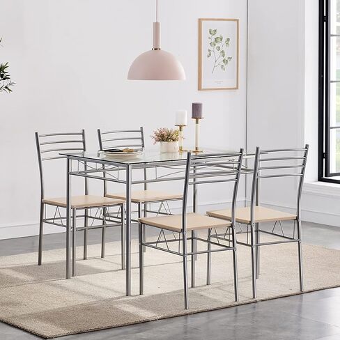 VECELO 3-Piece Small Kitchen Dining Table Set for 2, PU Padded Chairs, Easy Assembly, Brown in Saudi Arabia