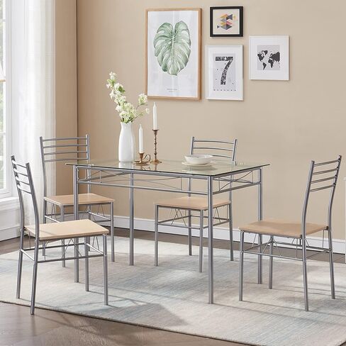VECELO 3-Piece Small Kitchen Dining Table Set for 2, PU Padded Chairs, Easy Assembly, Brown in Saudi Arabia