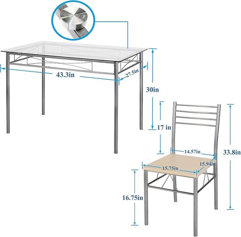 VECELO 3-Piece Small Kitchen Dining Table Set for 2, PU Padded Chairs, Easy Assembly, Brown in Saudi Arabia