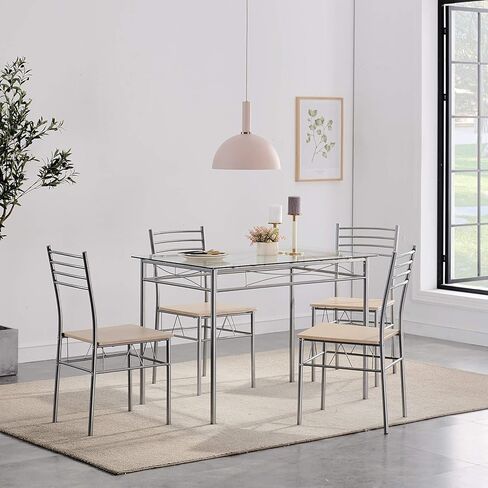 VECELO 3-Piece Small Kitchen Dining Table Set for 2, PU Padded Chairs, Easy Assembly, Brown in Saudi Arabia