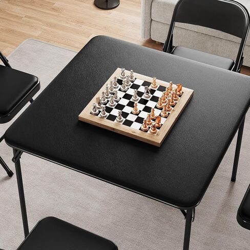 طاولة طعام قابلة للطي من Garveehome 5 قطع ، طاولة مطبخ قابلة للطي أسود مع طاولة جلدية فو و 4 كراسي مبطنة ، تصميم لتوفير الفضاء ، طاولة مربعة حديثة لغرفة الطعام ، المساحات الصغيرة in Kuwait