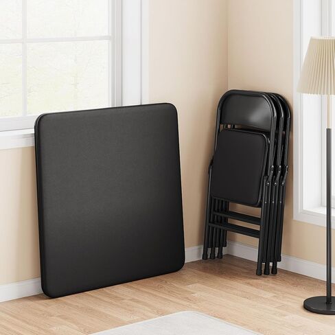 طاولة طعام قابلة للطي من Garveehome 5 قطع ، طاولة مطبخ قابلة للطي أسود مع طاولة جلدية فو و 4 كراسي مبطنة ، تصميم لتوفير الفضاء ، طاولة مربعة حديثة لغرفة الطعام ، المساحات الصغيرة in Kuwait