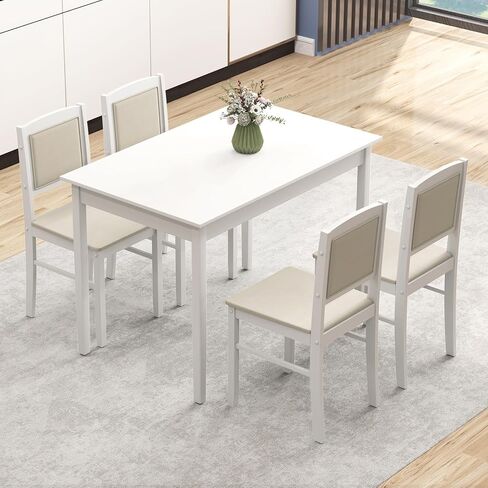 طاولة مطبخ Nafort المطبوعة لمدة 4 ، طاولة طعام حديثة في منتصف القرن وكراسي من 4 ، مجموعة عشاء المزرعة مجموعة مع الكراسي المنجدة ، ومجموعة من الخشب المطاطي مجموعة للمطبخ وتناول الطعام ، ومطعم in Kuwait