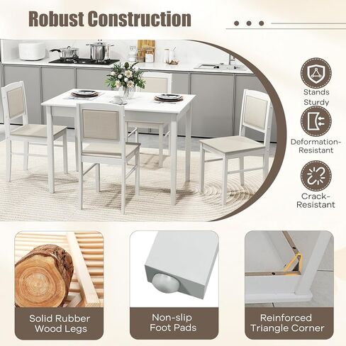 طاولة مطبخ Nafort المطبوعة لمدة 4 ، طاولة طعام حديثة في منتصف القرن وكراسي من 4 ، مجموعة عشاء المزرعة مجموعة مع الكراسي المنجدة ، ومجموعة من الخشب المطاطي مجموعة للمطبخ وتناول الطعام ، ومطعم in Kuwait