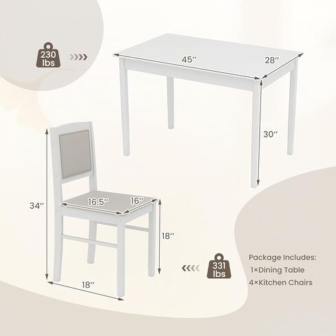 طاولة مطبخ Nafort المطبوعة لمدة 4 ، طاولة طعام حديثة في منتصف القرن وكراسي من 4 ، مجموعة عشاء المزرعة مجموعة مع الكراسي المنجدة ، ومجموعة من الخشب المطاطي مجموعة للمطبخ وتناول الطعام ، ومطعم in Kuwait