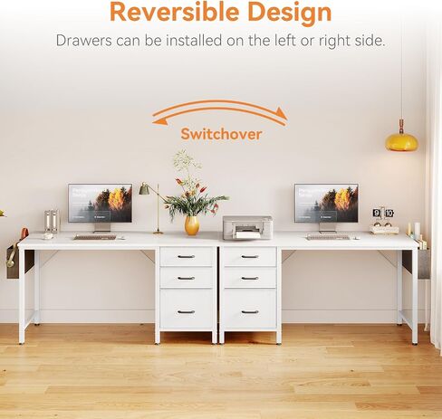 Casaottima 40 Inch Small Home Office Computer Desk for Bedroom with Fabric Drawers & File Cabinet, Cloth Storage Bag and Hook, Writing Study Work Desk for Small Space, Snow White in Kuwait
