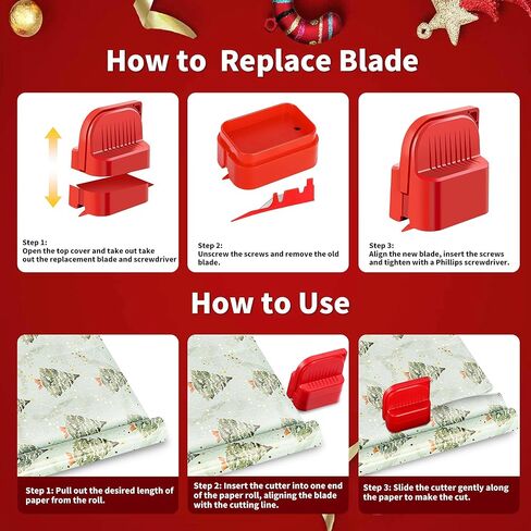Christmas Wrapping Paper Cutter - 2 Pack, Straight & Neat Paper Roll Cutter For Gift Wrapping, Birthday Holiday Wrapping Supplies, Smooth Cutting Tool For Wrapping Paper Rolls, Tinfoil & Kraft in Kuwait