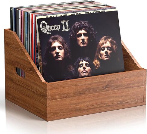 Wood Vinyl Record Storage, Retro & Durable Vinyl Crate and Record Holder, Album Storage Record Case Box for 60+ Records, Perfect Record Organizer for Home Decor and Collection Display(Brown) in Saudi Arabia
