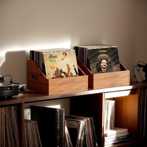 Wood Vinyl Record Storage, Retro & Durable Vinyl Crate and Record Holder, Album Storage Record Case Box for 60+ Records, Perfect Record Organizer for Home Decor and Collection Display(Brown) in Saudi Arabia