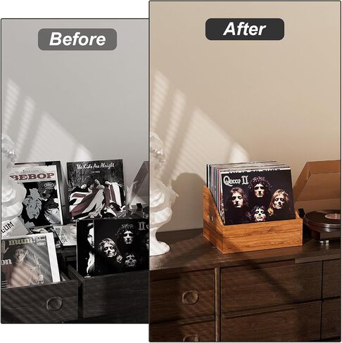Wood Vinyl Record Storage, Retro & Durable Vinyl Crate and Record Holder, Album Storage Record Case Box for 60+ Records, Perfect Record Organizer for Home Decor and Collection Display(Brown) in Saudi Arabia