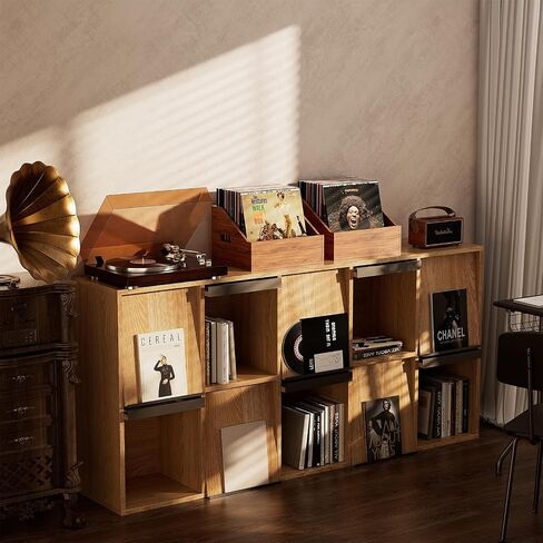 Wood Vinyl Record Storage, Retro & Durable Vinyl Crate and Record Holder, Album Storage Record Case Box for 60+ Records, Perfect Record Organizer for Home Decor and Collection Display(Brown) in Saudi Arabia