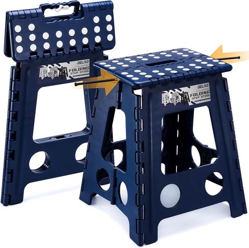 Delxo 16 Inch Folding Step Stool,Foldable Stool for Adults with Safety Lock,Portable Collapsible Plastic Stepstool,Non Slip Folding Stools for Kitchen Bathroom Bedroom Up to 400LBS,(Black 1PC) in Kuwait