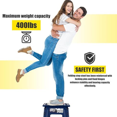 Delxo 16 Inch Folding Step Stool,Foldable Stool for Adults with Safety Lock,Portable Collapsible Plastic Stepstool,Non Slip Folding Stools for Kitchen Bathroom Bedroom Up to 400LBS,(Black 1PC) in Kuwait