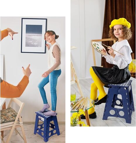 Delxo 16 Inch Folding Step Stool,Foldable Stool for Adults with Safety Lock,Portable Collapsible Plastic Stepstool,Non Slip Folding Stools for Kitchen Bathroom Bedroom Up to 400LBS,(Black 1PC) in Kuwait