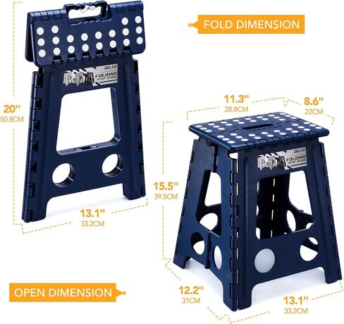 Delxo 16 Inch Folding Step Stool,Foldable Stool for Adults with Safety Lock,Portable Collapsible Plastic Stepstool,Non Slip Folding Stools for Kitchen Bathroom Bedroom Up to 400LBS,(Black 1PC) in Kuwait