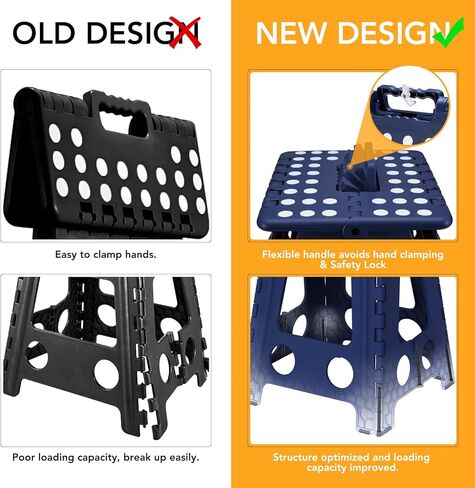 Delxo 16 Inch Folding Step Stool,Foldable Stool for Adults with Safety Lock,Portable Collapsible Plastic Stepstool,Non Slip Folding Stools for Kitchen Bathroom Bedroom Up to 400LBS,(Black 1PC) in Kuwait