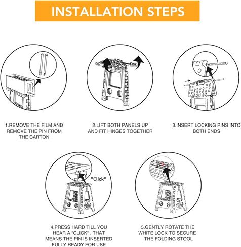 Delxo 16 Inch Folding Step Stool,Foldable Stool for Adults with Safety Lock,Portable Collapsible Plastic Stepstool,Non Slip Folding Stools for Kitchen Bathroom Bedroom Up to 400LBS,(Black 1PC) in Kuwait