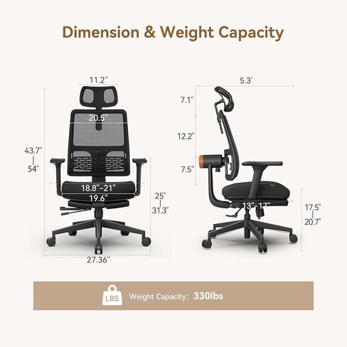 Newtral Best Ergonomic Office Chair with Adaptive Lumbar Support, Laptop Tray, Home Office Desk Chair with 4D Armrest & 5D Headrest, High Back Swivel Desk Computer Chair with Footrest in Kuwait