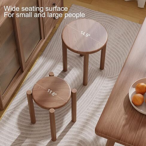 Stackable Stools Set of 4,4-in-1 Wood Stool,Round Wooden Stools with Anti-Slip Foot Pads for Kitchen,Bedroom,Living Room,Bar,No Assembly Required Durable and Space-Saving Design,18 inch (Walnut) in Kuwait