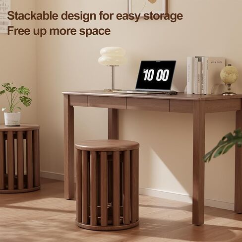 Stackable Stools Set of 4,4-in-1 Wood Stool,Round Wooden Stools with Anti-Slip Foot Pads for Kitchen,Bedroom,Living Room,Bar,No Assembly Required Durable and Space-Saving Design,18 inch (Walnut) in Kuwait