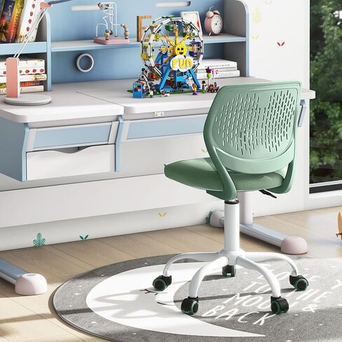 POWERSTONE Small Home Office Desk Chair, Swivel Rolling Study Computer Chair, Adjustable Height Task Chair with Armless Mid Back, Upholstered Mesh Seat, Light Green in Saudi Arabia