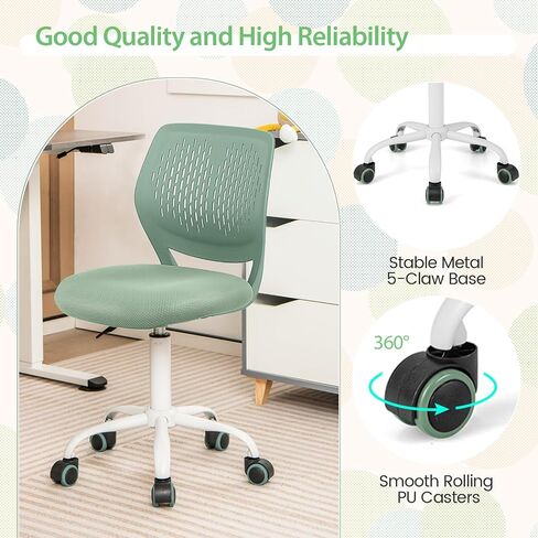 POWERSTONE Small Home Office Desk Chair, Swivel Rolling Study Computer Chair, Adjustable Height Task Chair with Armless Mid Back, Upholstered Mesh Seat, Light Green in Saudi Arabia