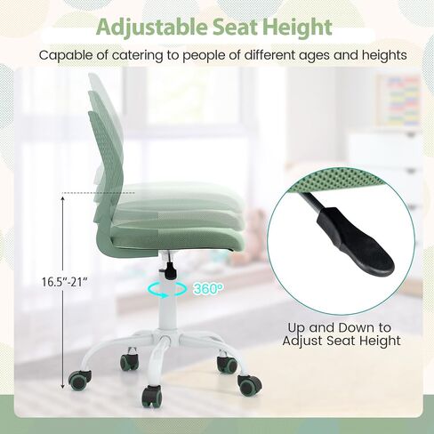 POWERSTONE Small Home Office Desk Chair, Swivel Rolling Study Computer Chair, Adjustable Height Task Chair with Armless Mid Back, Upholstered Mesh Seat, Light Green in Saudi Arabia
