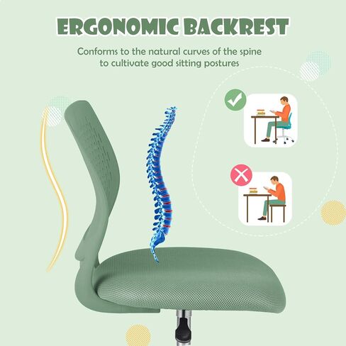 POWERSTONE Small Home Office Desk Chair, Swivel Rolling Study Computer Chair, Adjustable Height Task Chair with Armless Mid Back, Upholstered Mesh Seat, Light Green in Saudi Arabia