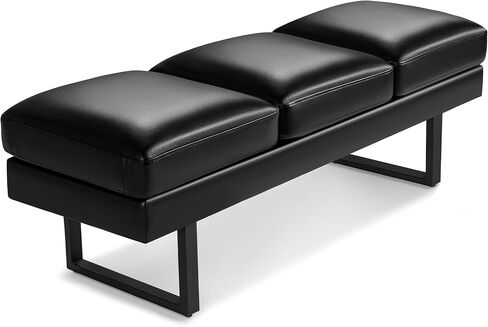 Furmax Waiting Room Chairs Faux Leather Office Guest Chair, 59.6 Inches Conference Room Chairs 3 Seats Upholstered Reception Bench, Lobby Furniture for Salon and Shop, Black in Kuwait