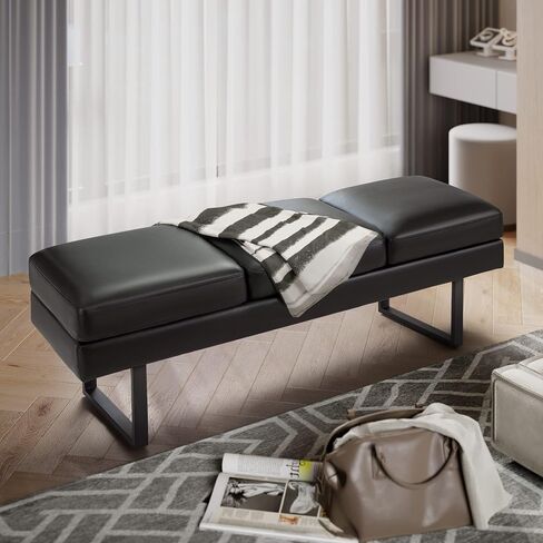 Furmax Waiting Room Chairs Faux Leather Office Guest Chair, 59.6 Inches Conference Room Chairs 3 Seats Upholstered Reception Bench, Lobby Furniture for Salon and Shop, Black in Kuwait