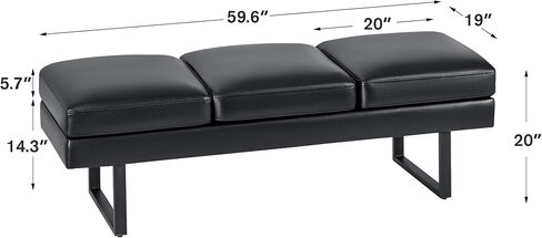 Furmax Waiting Room Chairs Faux Leather Office Guest Chair, 59.6 Inches Conference Room Chairs 3 Seats Upholstered Reception Bench, Lobby Furniture for Salon and Shop, Black in Kuwait