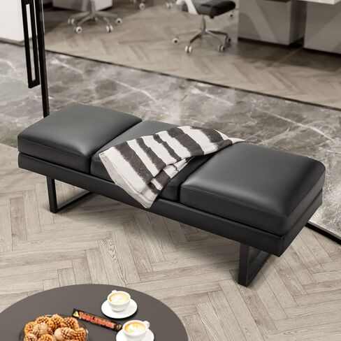 Furmax Waiting Room Chairs Faux Leather Office Guest Chair, 59.6 Inches Conference Room Chairs 3 Seats Upholstered Reception Bench, Lobby Furniture for Salon and Shop, Black in Kuwait