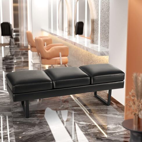 Furmax Waiting Room Chairs Faux Leather Office Guest Chair, 59.6 Inches Conference Room Chairs 3 Seats Upholstered Reception Bench, Lobby Furniture for Salon and Shop, Black in Kuwait