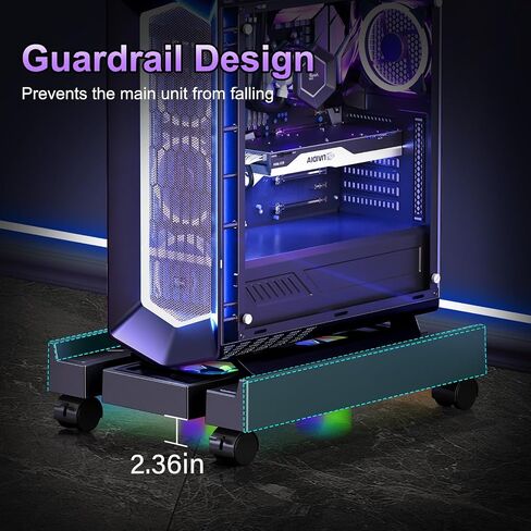 Adjustable Computer Tower Stand with Cooler Fan and Light, PC Stand for Floor, Mobile CPU Holder with 4 Caster Wheels Fits Most PC Tower, Under Desk CPU Holder for Office,Gamers and Students in Kuwait