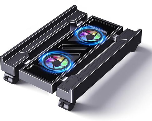 Adjustable Computer Tower Stand with Cooler Fan and Light, PC Stand for Floor, Mobile CPU Holder with 4 Caster Wheels Fits Most PC Tower, Under Desk CPU Holder for Office,Gamers and Students in Kuwait