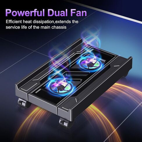 Adjustable Computer Tower Stand with Cooler Fan and Light, PC Stand for Floor, Mobile CPU Holder with 4 Caster Wheels Fits Most PC Tower, Under Desk CPU Holder for Office,Gamers and Students in Kuwait