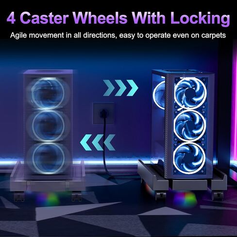 Adjustable Computer Tower Stand with Cooler Fan and Light, PC Stand for Floor, Mobile CPU Holder with 4 Caster Wheels Fits Most PC Tower, Under Desk CPU Holder for Office,Gamers and Students in Kuwait