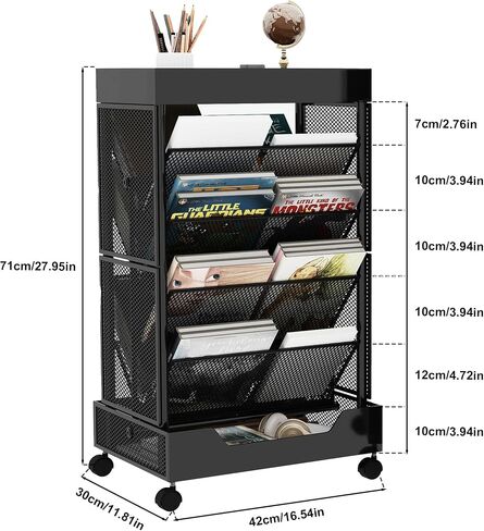 يمتلك Umdonx Rolling Book Cart رفًا كبيرًا من السعة على الوجهين على عجلات للمنزل والمكتب والفصول الدراسية-يحمل A4 والرسالة والوثائق القانونية الحجم in Saudi Arabia