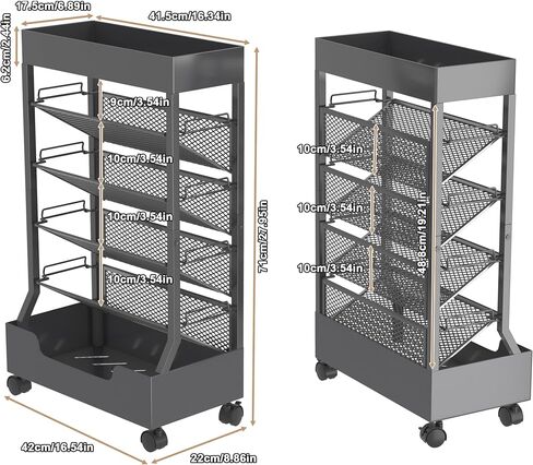 UMDONX Modern Mobile Book Cart Single-Sided Rolling Bookshelf with Metal Top & Base, Premium Snap-in Shelves, Heavy Duty & Elegant Storage for Home Study, Office, Classroom Black in Saudi Arabia